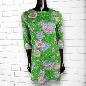 Vtg 60s 70s MOD PSYCHEDELIC Mini Go Go Boots Style Dress HIPPIE Colorful Bird